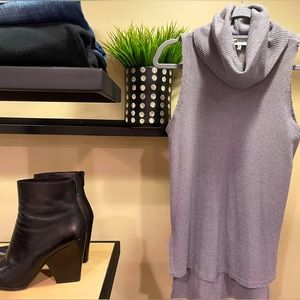 Sleeveless Turtleneck | Lightweight Knit | Grey | Raw Hems | High-Low Length